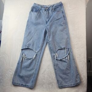 Princess Polly Jeans Relaxed Women's 8 Light Blue Distressed Denim Rip